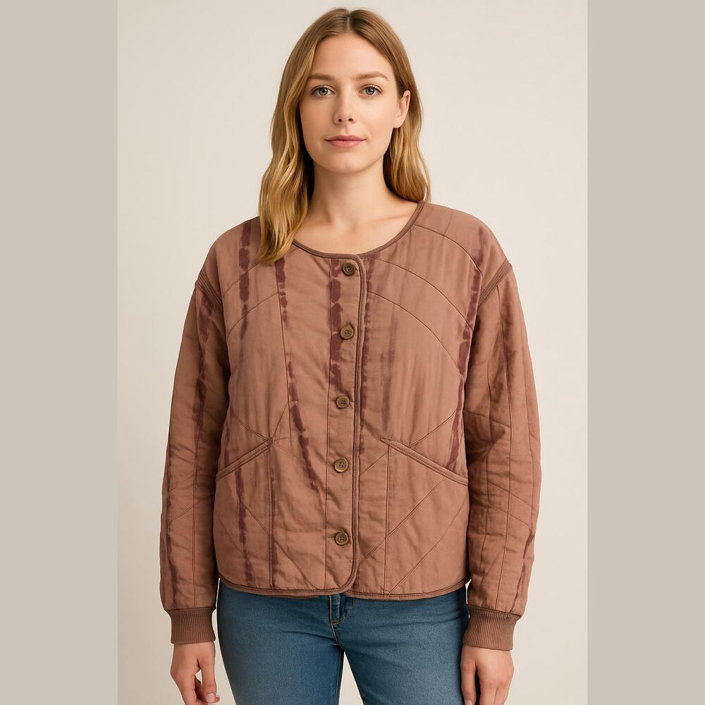 Anthropologie Marrakech Tan Tie Dye Quilted Cropped Moto Jacket L